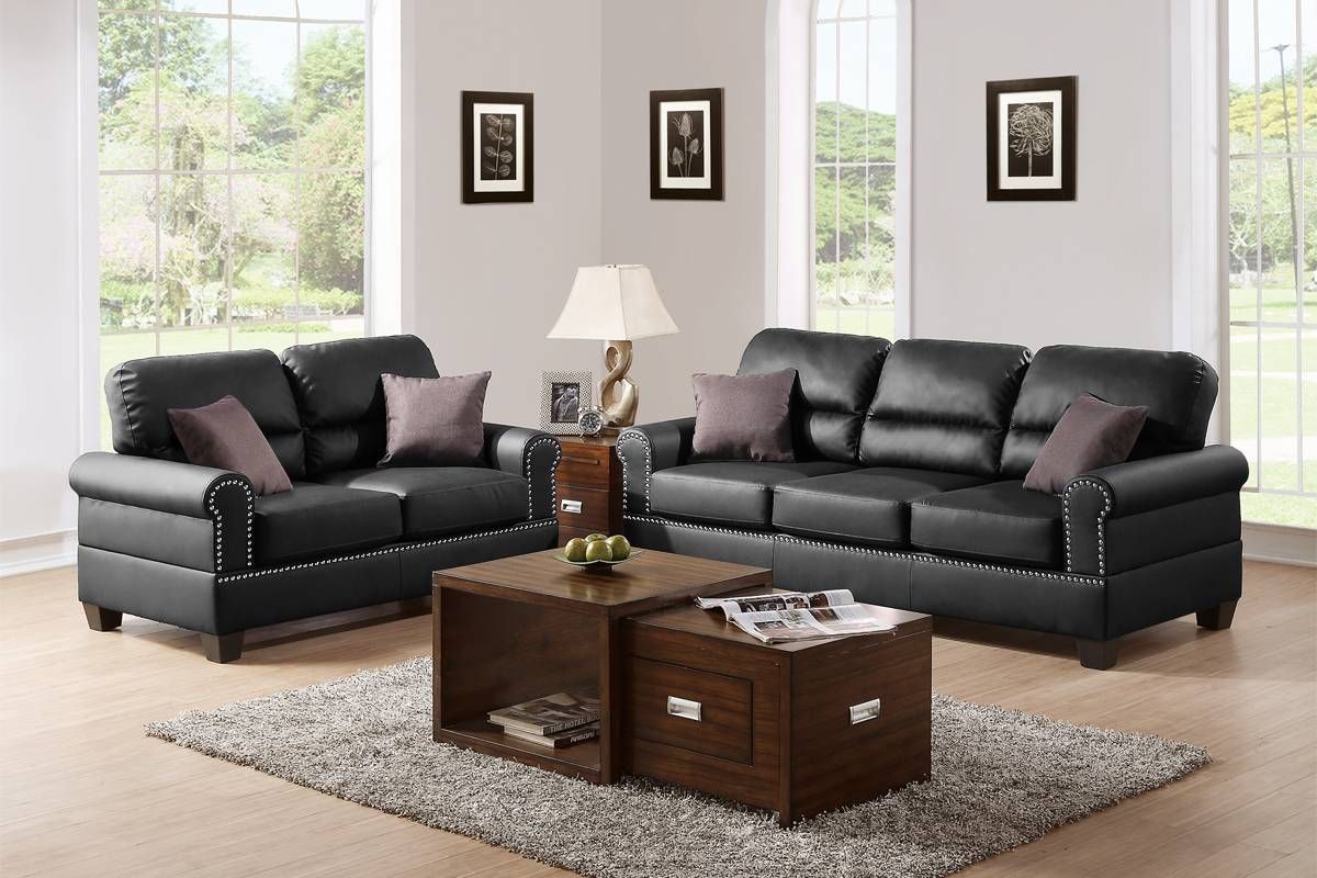 Black Bonded Leather 2pc Sofa Set Sofa And Loveseat Living Room Furniture - Love All Things Home
