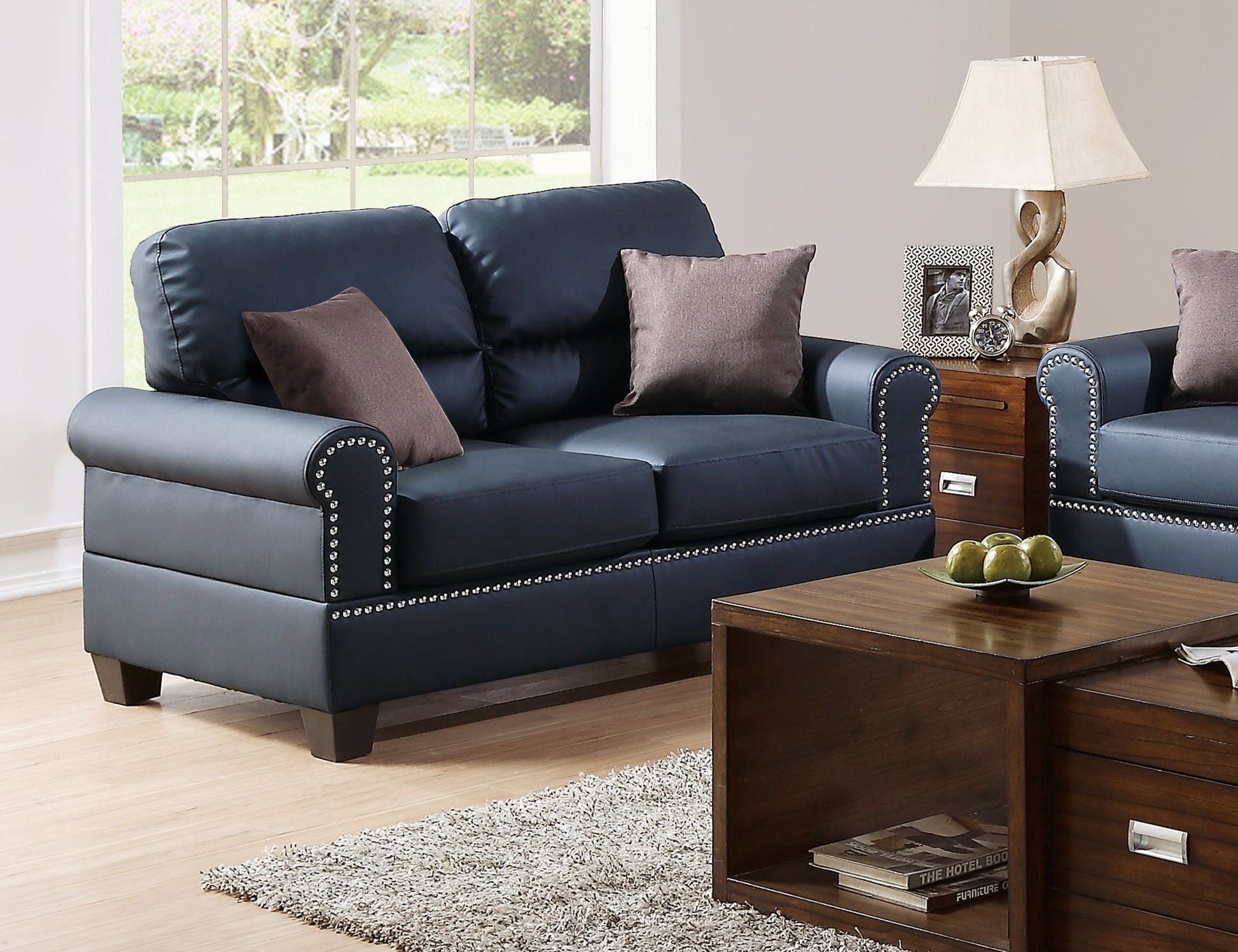 Black Bonded Leather 2pc Sofa Set Sofa And Loveseat Living Room Furniture - Love All Things Home