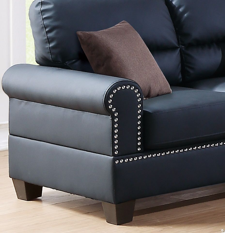 Black Bonded Leather 2pc Sofa Set Sofa And Loveseat Living Room Furniture - Love All Things Home