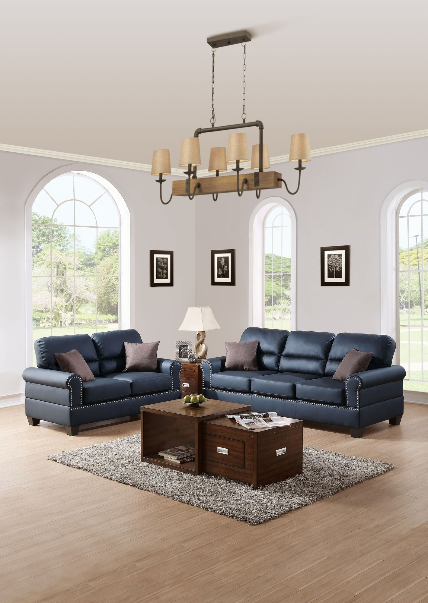 Black Bonded Leather 2pc Sofa Set Sofa And Loveseat Living Room Furniture - Love All Things Home