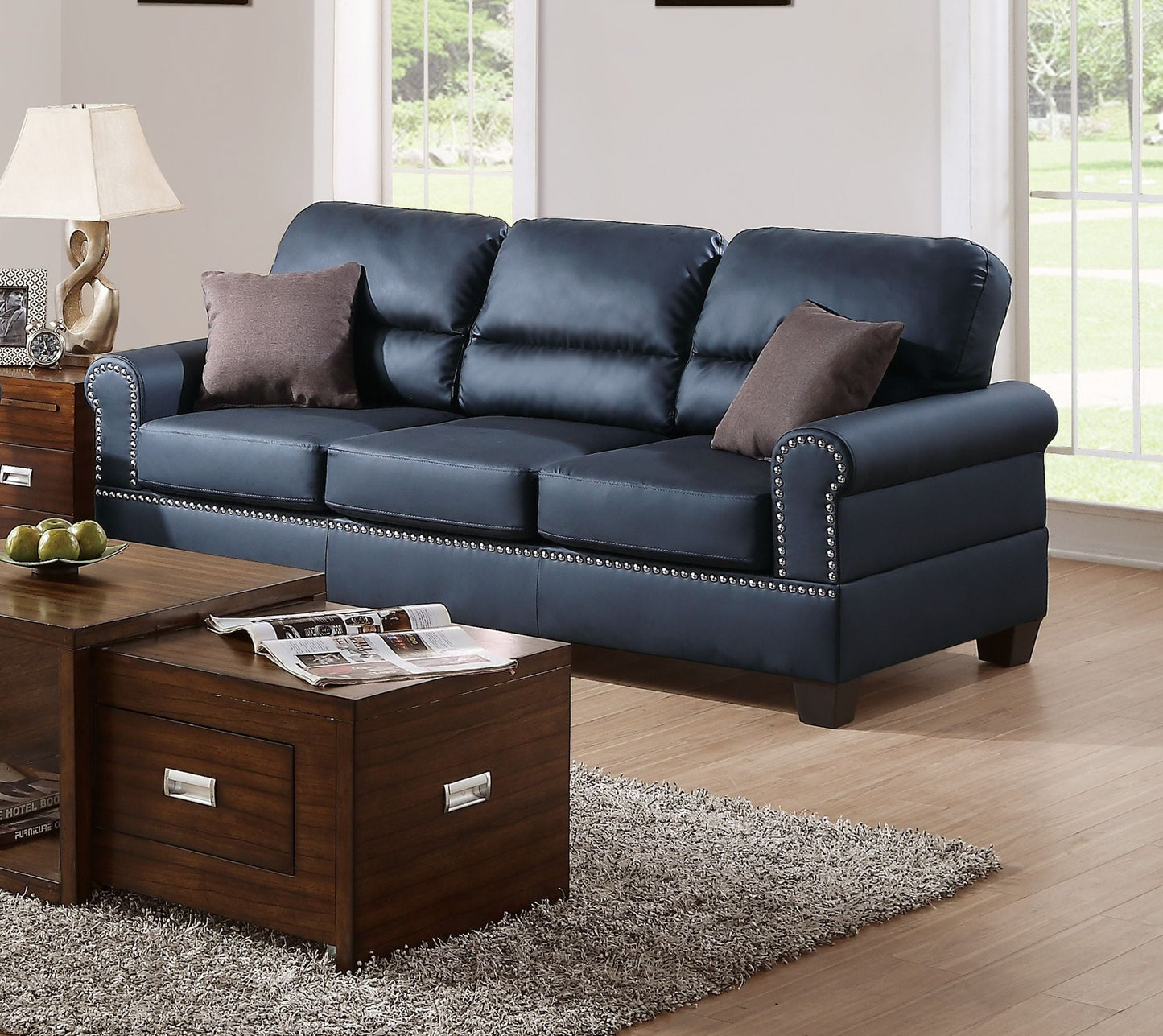 Black Bonded Leather 2pc Sofa Set Sofa And Loveseat Living Room Furniture - Love All Things Home
