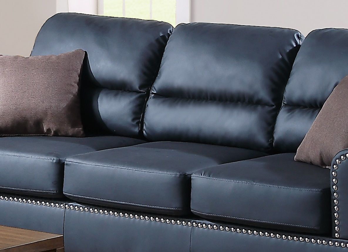 Black Bonded Leather 2pc Sofa Set Sofa And Loveseat Living Room Furniture - Love All Things Home