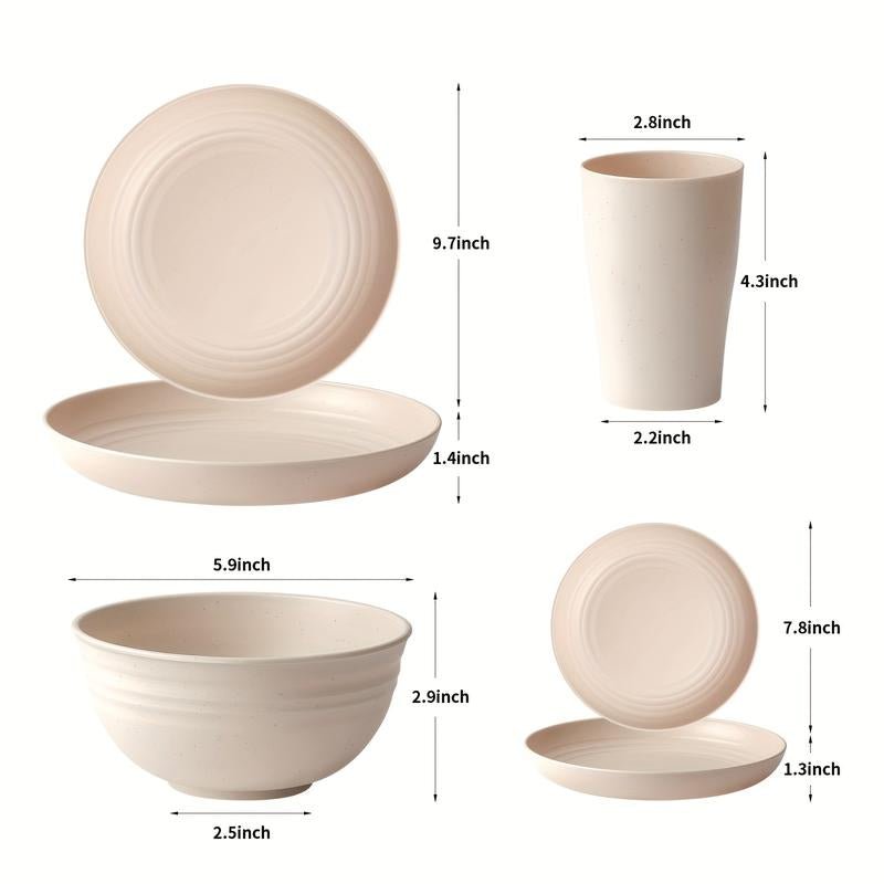 Brczuo 16 Piece Securely Fixed Non Fragile Dining Plate, Wheat Straw Tableware Set, Microwave Dishwasher Safe, Durable Tableware, Black Set Includes 8 Plates, 4 Bowls, 4 Cups, Suitable for Family Gatherings, Birthday Parties, Camping. - Love All Things Home