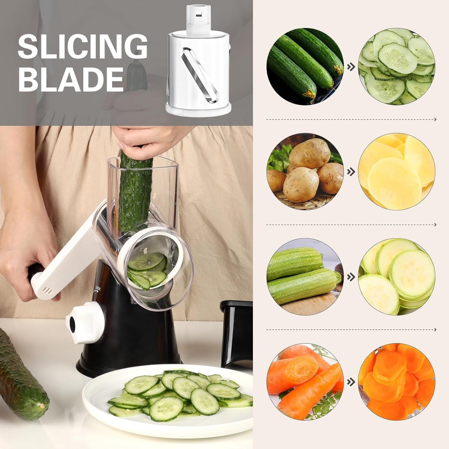 Cambom Rotary Cheese Grater Hand Crank Cheese Shredder for Fresh Cheese, Vegetable, Nuts,Non - Slip Suction Base, Free Cleaning Brush Three Blades, Black - Love All Things Home