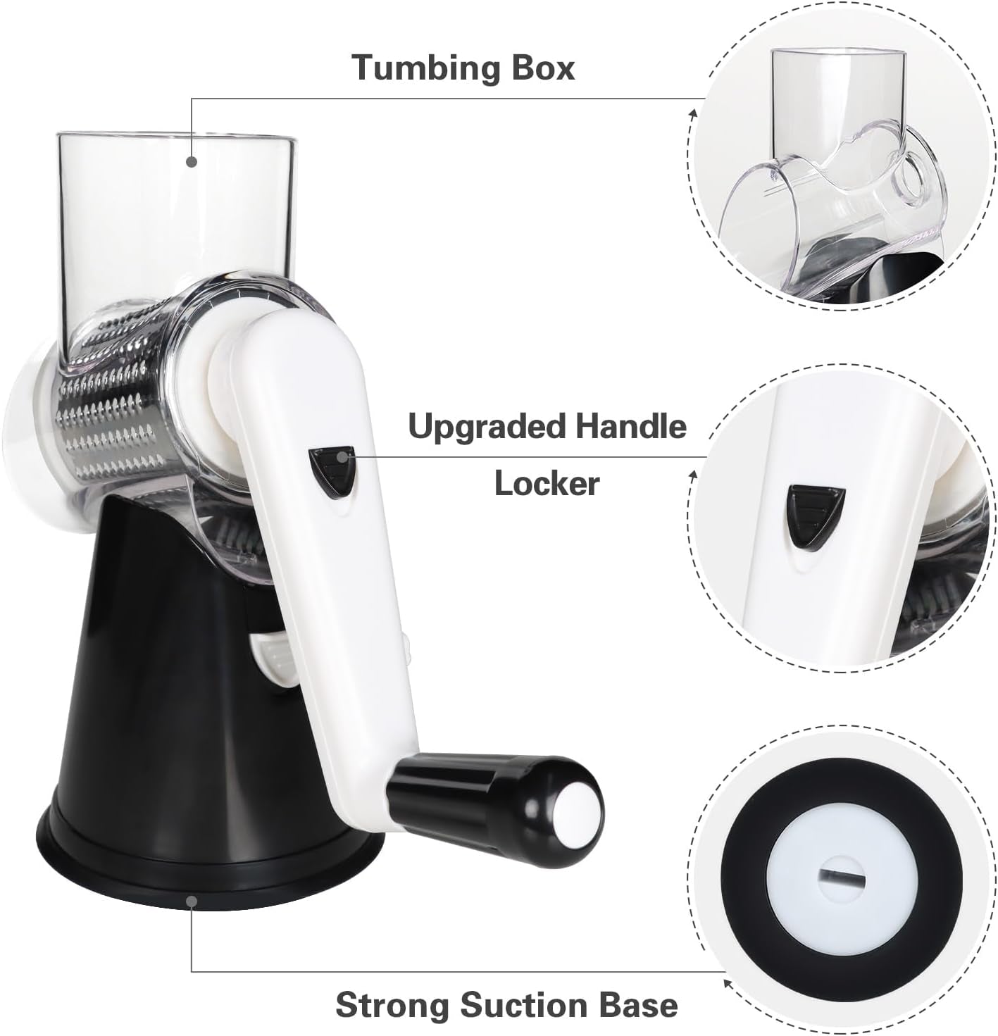 Cambom Rotary Cheese Grater Hand Crank Cheese Shredder for Fresh Cheese, Vegetable, Nuts,Non - Slip Suction Base, Free Cleaning Brush Three Blades, Black - Love All Things Home