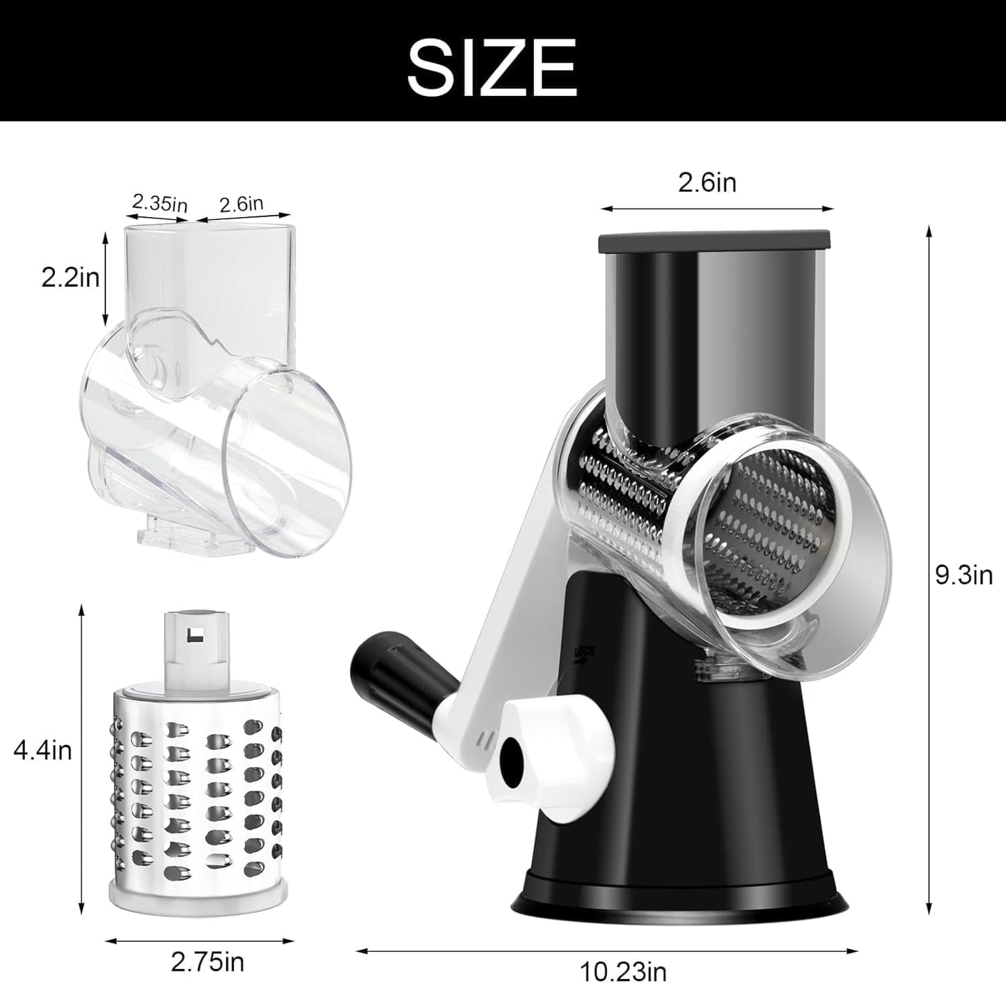 Cambom Rotary Cheese Grater Hand Crank Cheese Shredder for Fresh Cheese, Vegetable, Nuts,Non - Slip Suction Base, Free Cleaning Brush Three Blades, Black - Love All Things Home