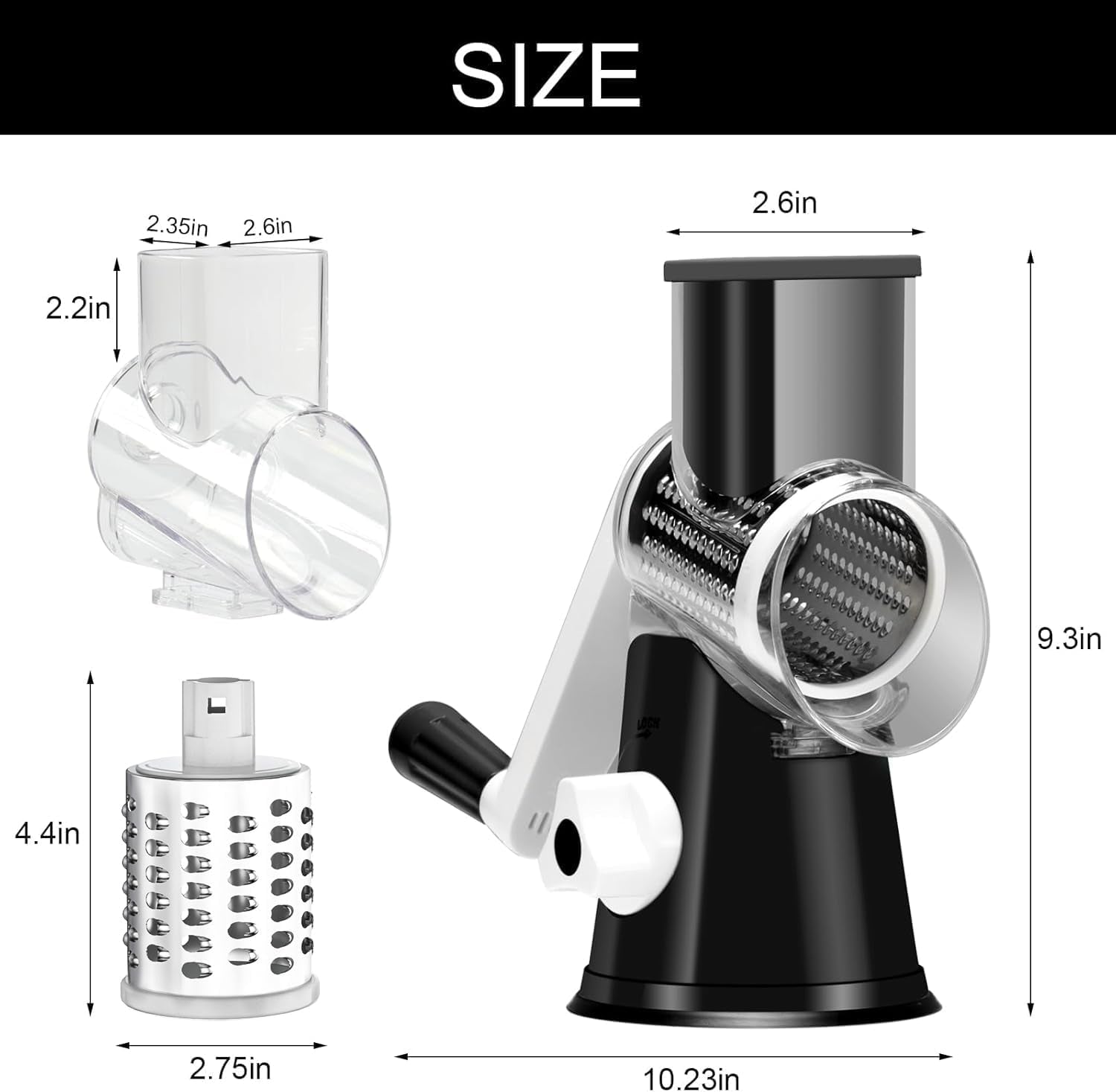 Cambom Rotary Cheese Grater Hand Crank Cheese Shredder for Fresh Cheese, Vegetable, Nuts,Non - Slip Suction Base, Free Cleaning Brush Three Blades, Black - Love All Things Home