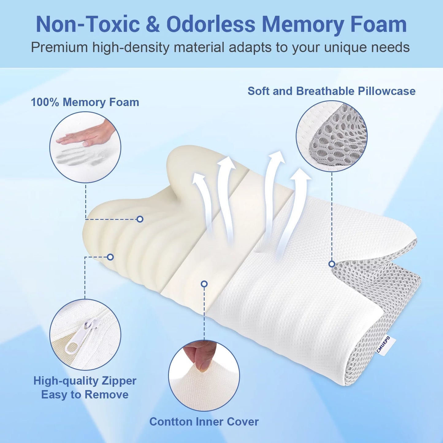 Cervical Neck Pillow for Pain Relief Sleeping, Memory Foam Pillow, White - Love All Things Home