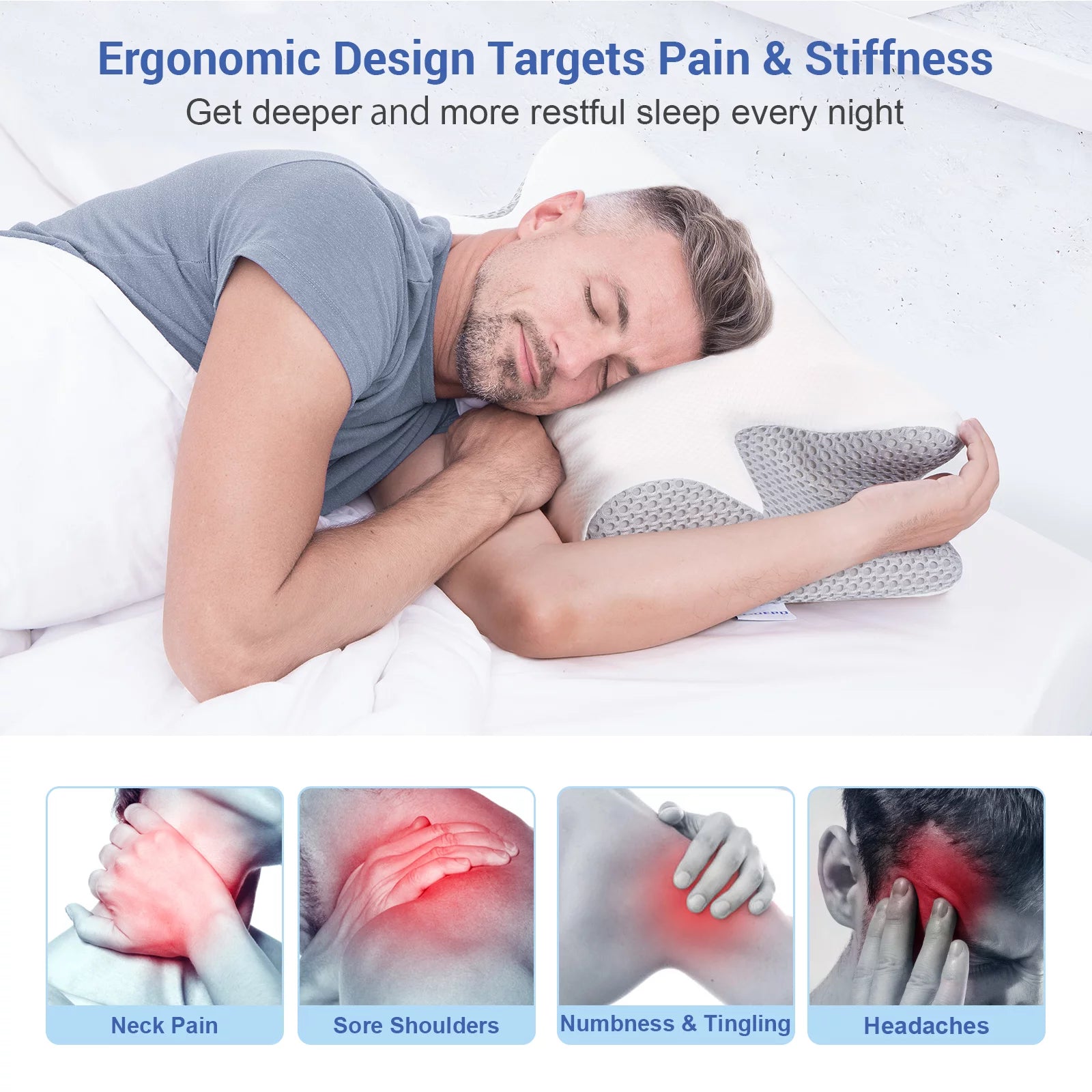 Cervical Neck Pillow for Pain Relief Sleeping, Memory Foam Pillow, White - Love All Things Home