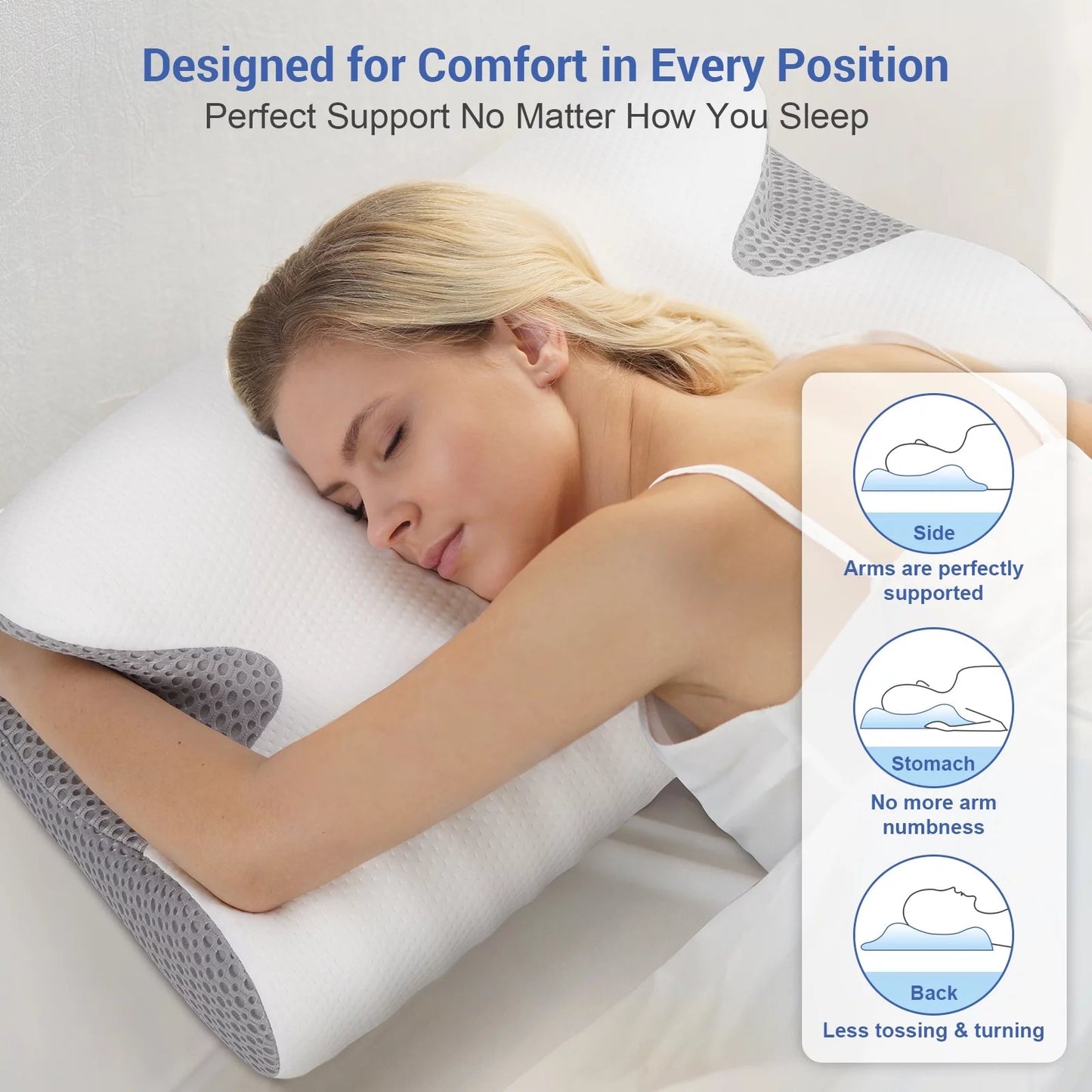 Cervical Neck Pillow for Pain Relief Sleeping, Memory Foam Pillow, White - Love All Things Home