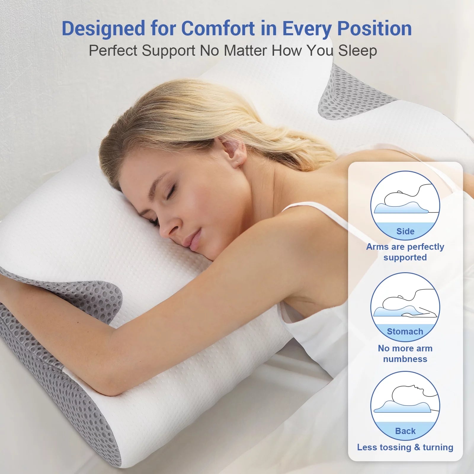 Cervical Neck Pillow for Pain Relief Sleeping, Memory Foam Pillow, White - Love All Things Home