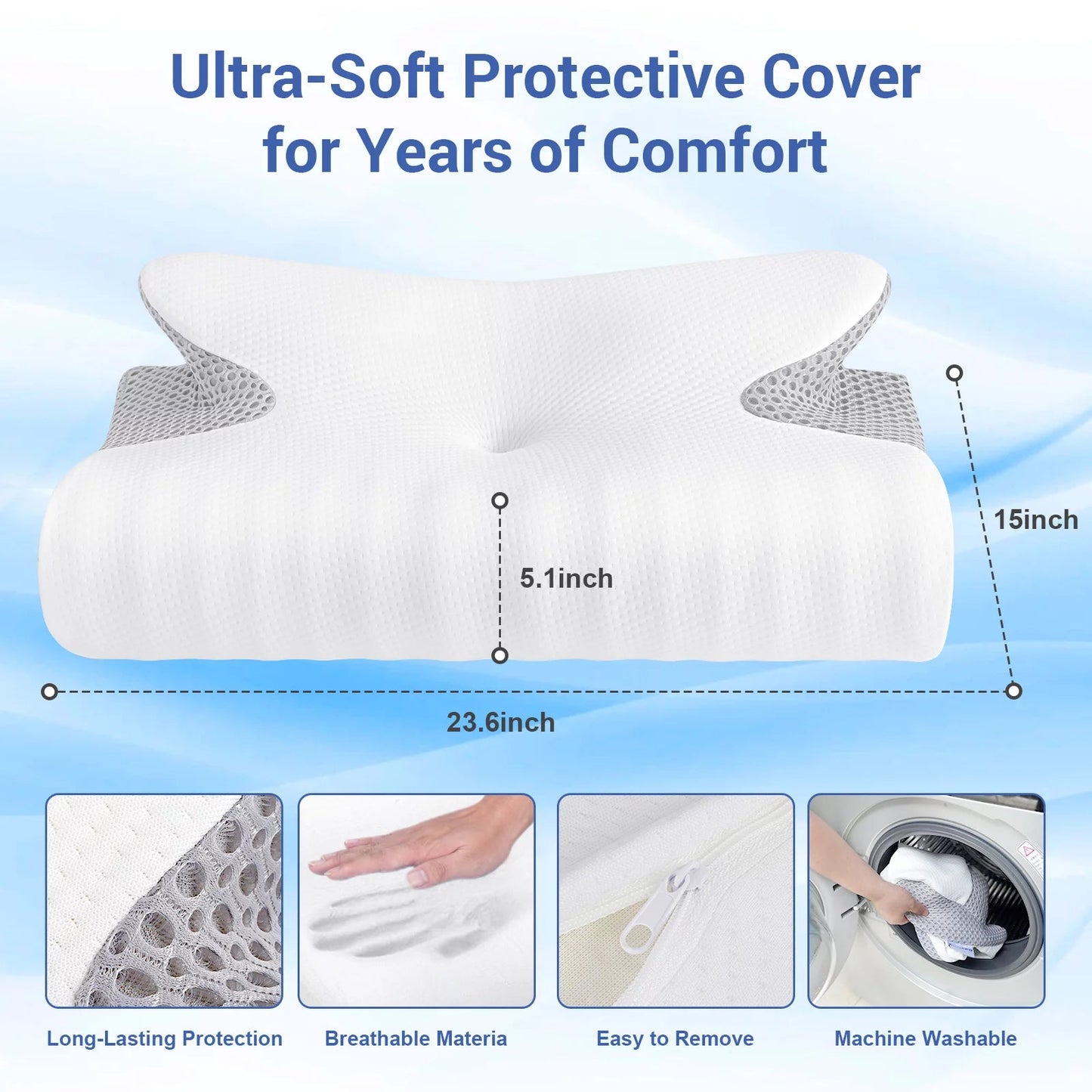 Cervical Neck Pillow for Pain Relief Sleeping, Memory Foam Pillow, White - Love All Things Home