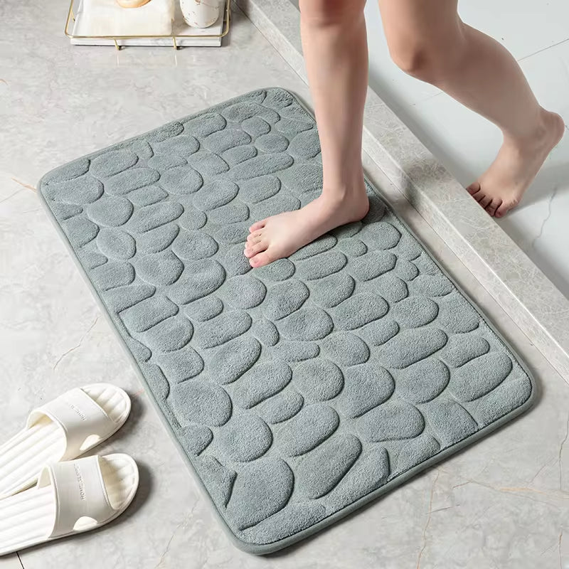 Cobblestone Embossed Bathroom Bath Mat Non - Slip Carpets in Wash Basin Bathtub Side Shower Room Floor Rug Doormat Memory Foam Pad - Love All Things Home