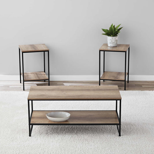 Contemporary 3 Piece Rectangular Particle Board Coffee Table, Rustic Brown - Love All Things Home