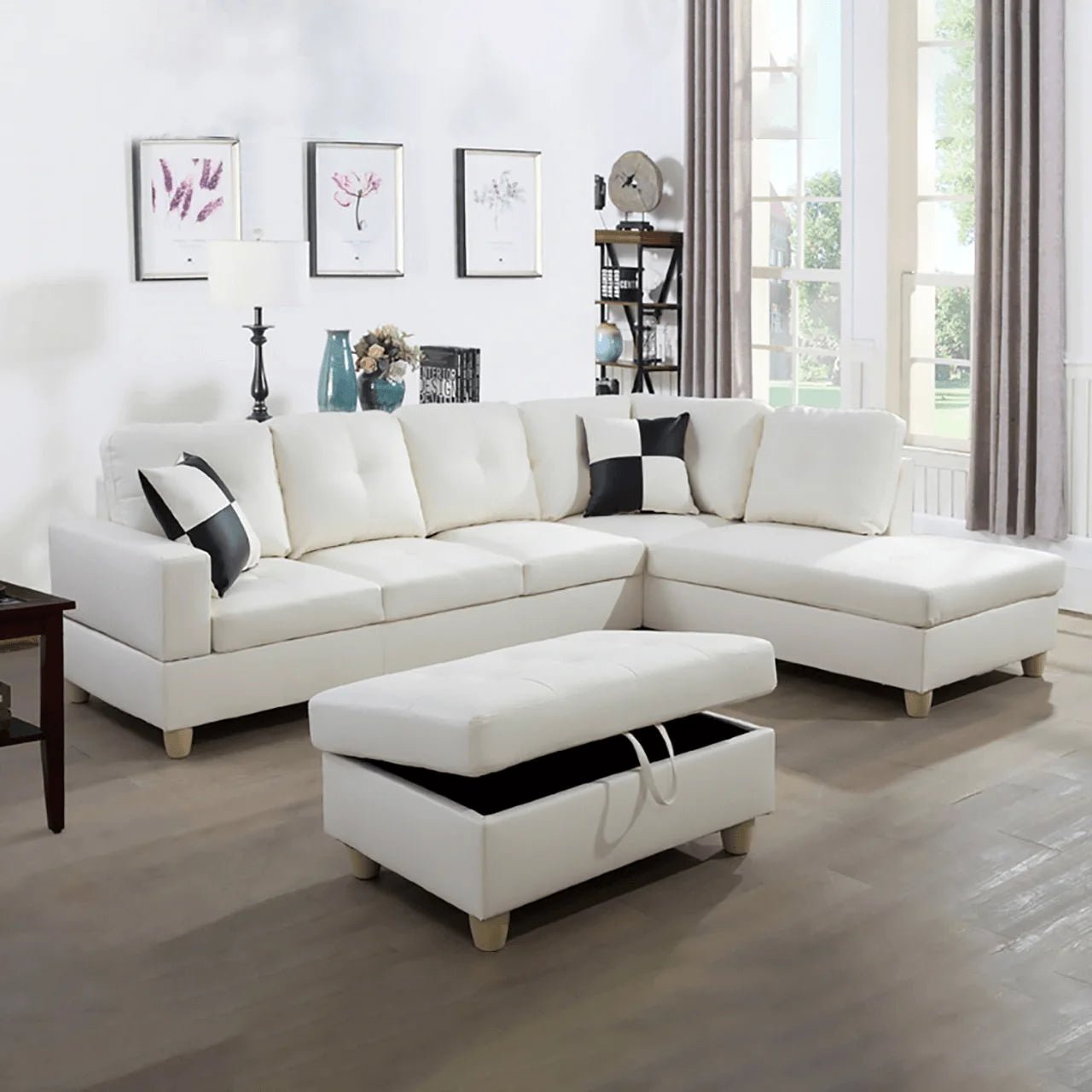 Convertible Sectional Sofa, L Shaped Couch for Small Space Living Room, White(Without Ottoman) - Love All Things Home