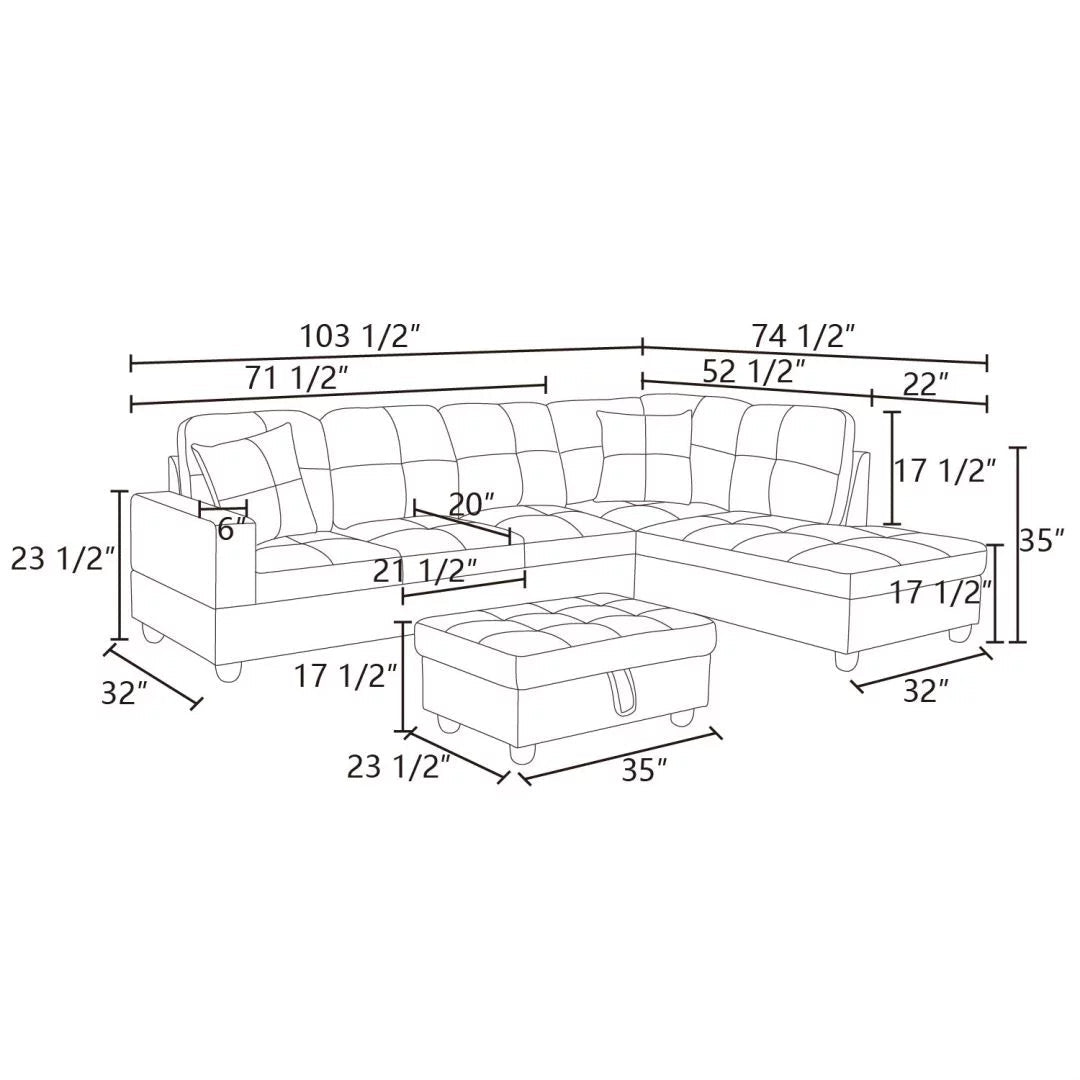 Convertible Sectional Sofa, L Shaped Couch for Small Space Living Room, White(Without Ottoman) - Love All Things Home