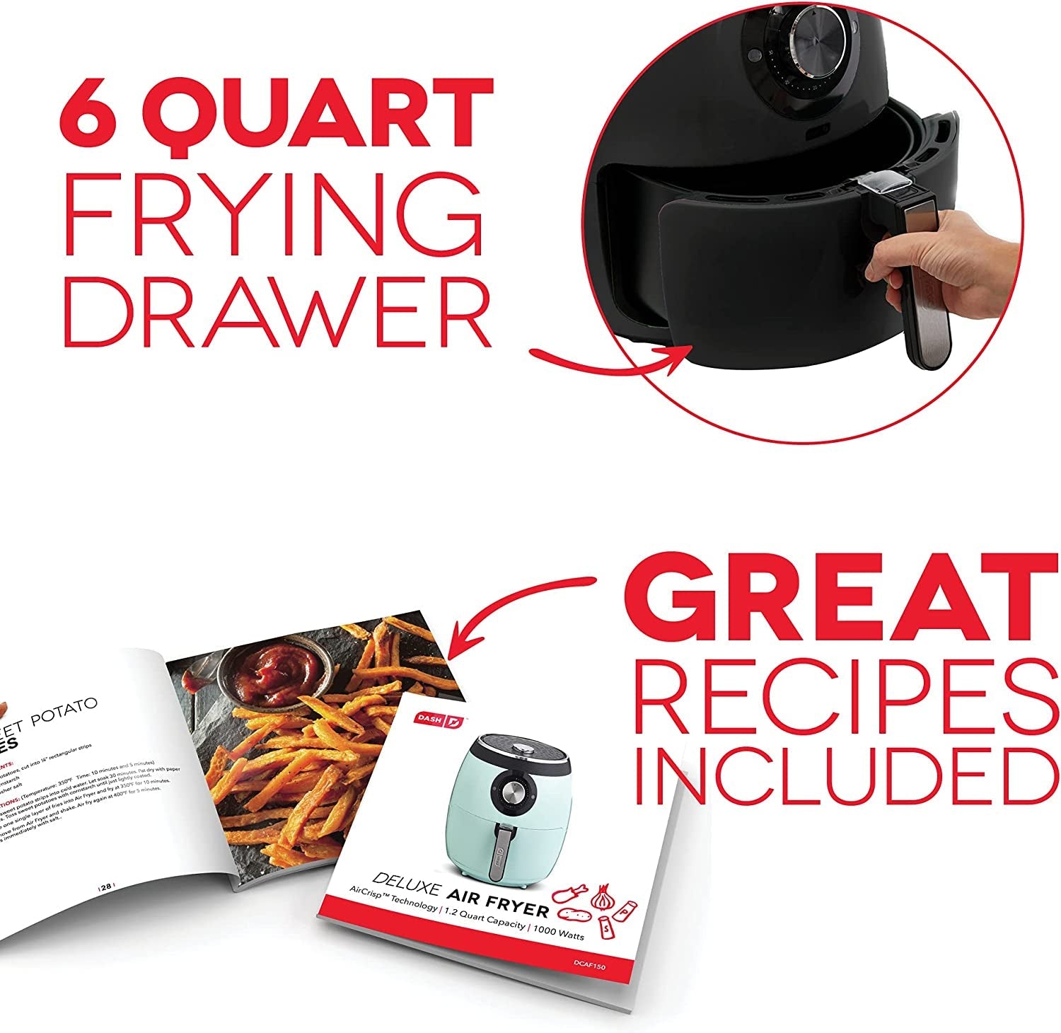 DASH Deluxe Electric Air Fryer + Oven Cooker with Temp Control, Non - Stick 6 Quart - Black - Love All Things Home