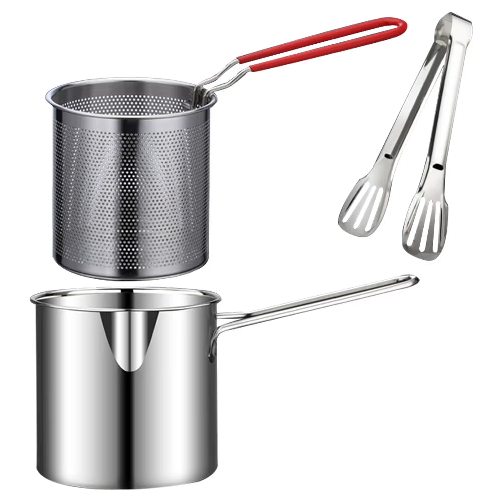 Deep Frying Pot Stainless Steel Kitchen Fryer with Strainer Tempura Fryer Pan Fry Pot - Love All Things Home