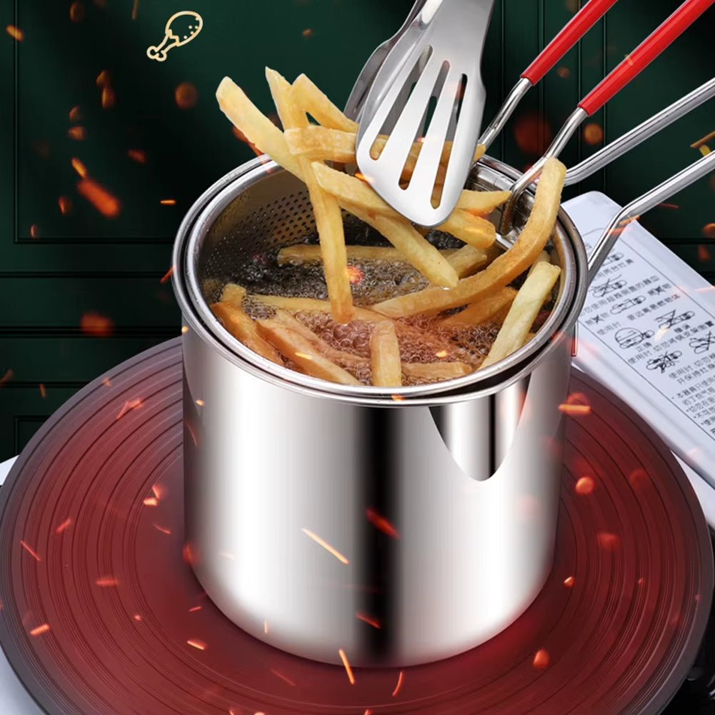 Deep Frying Pot Stainless Steel Kitchen Fryer with Strainer Tempura Fryer Pan Fry Pot - Love All Things Home