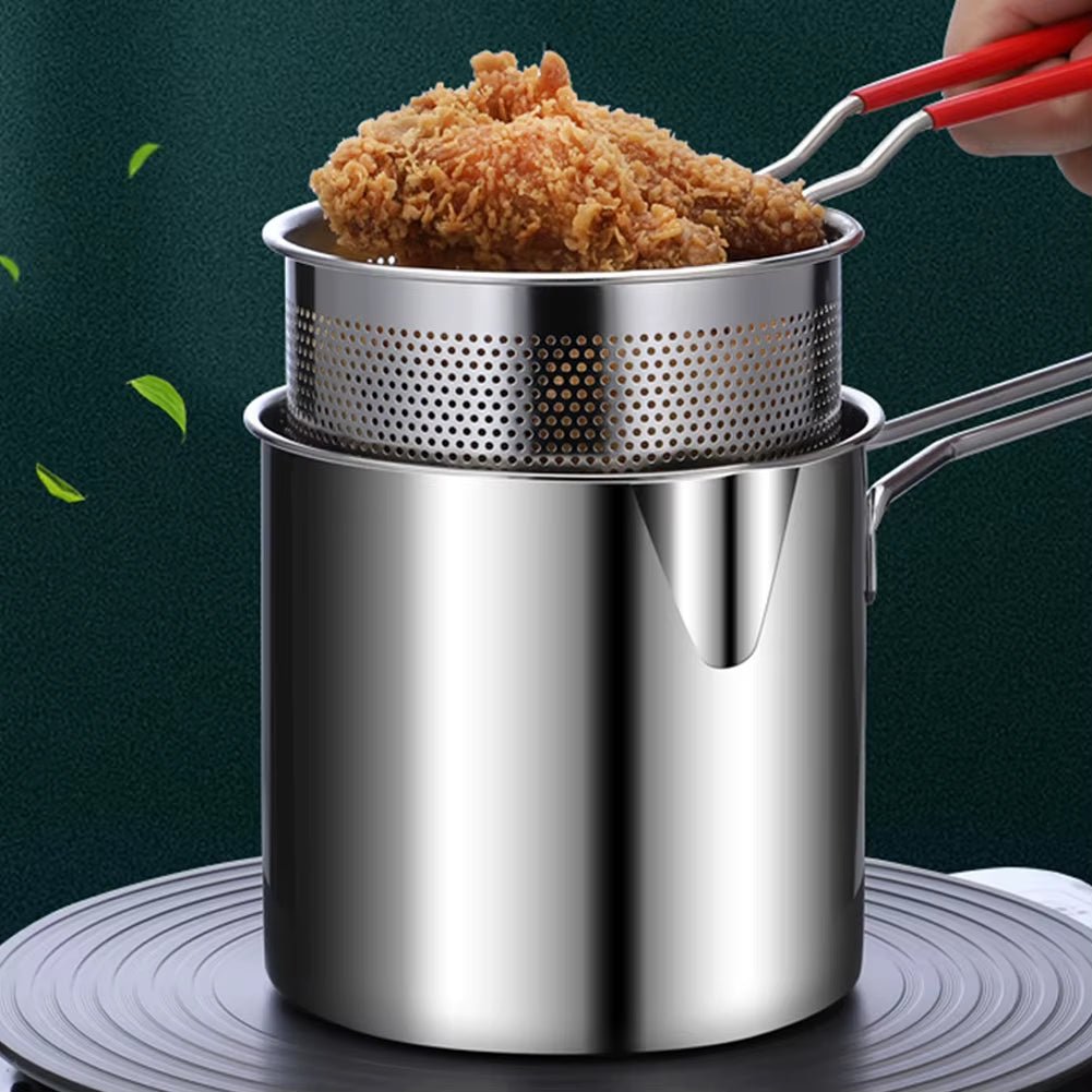 Deep Frying Pot Stainless Steel Kitchen Fryer with Strainer Tempura Fryer Pan Fry Pot - Love All Things Home