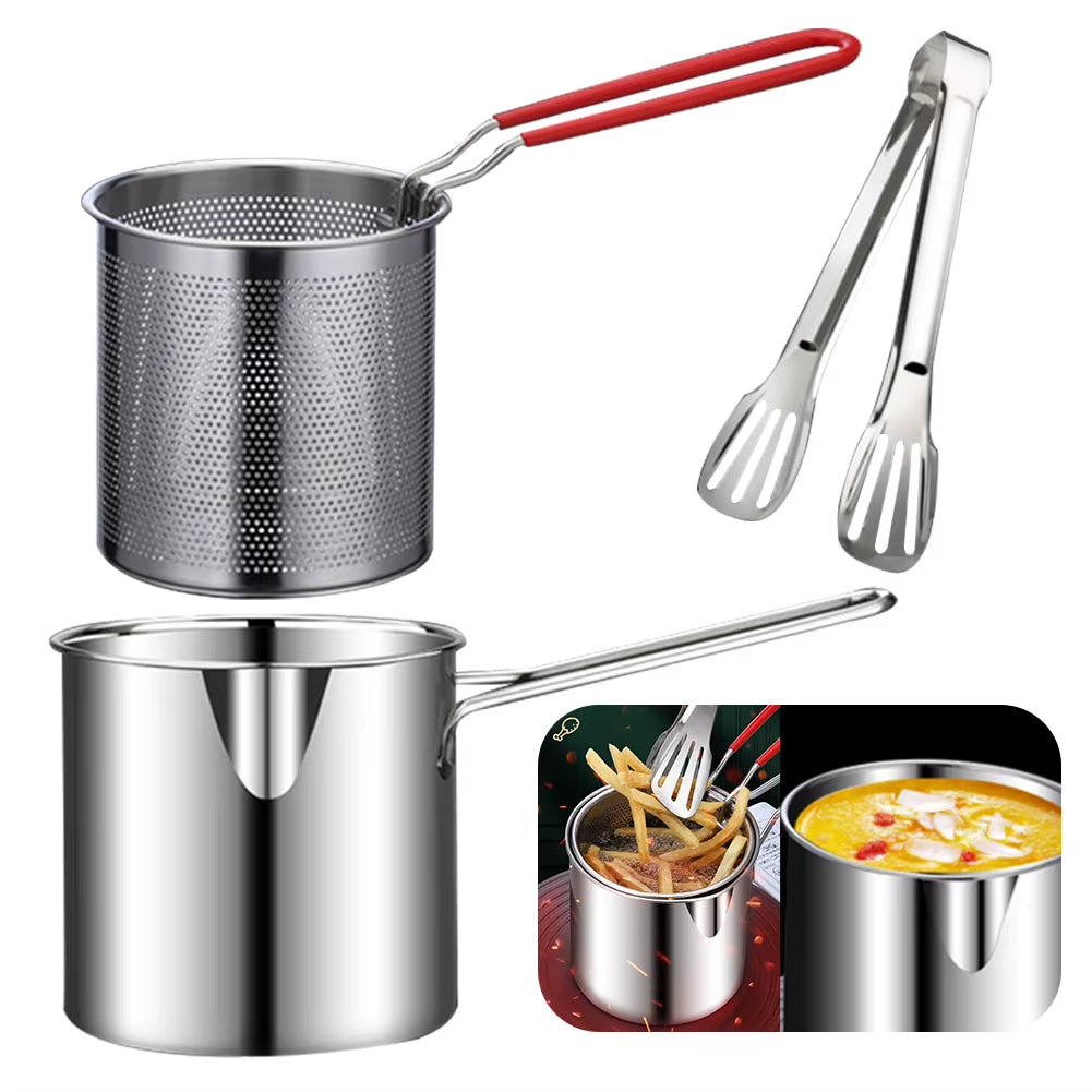 Deep Frying Pot Stainless Steel Kitchen Fryer with Strainer Tempura Fryer Pan Fry Pot - Love All Things Home