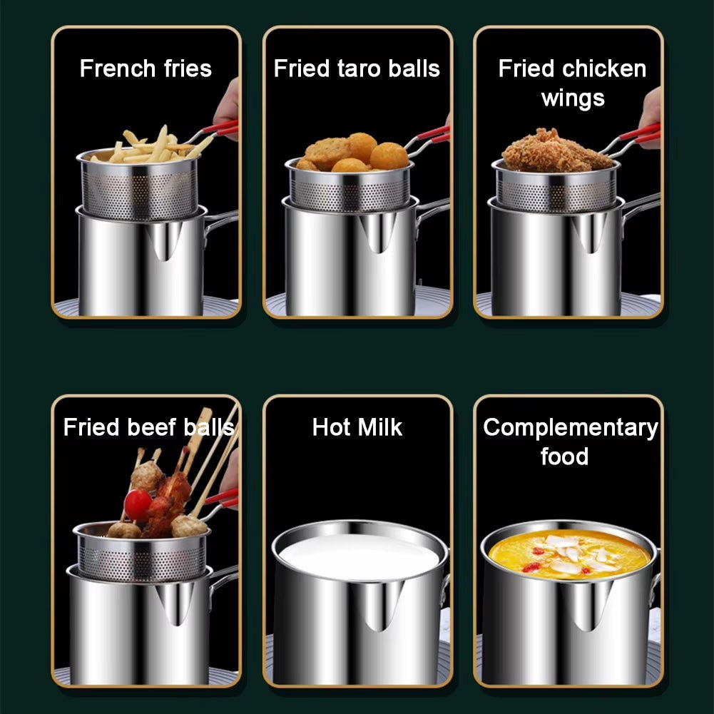 Deep Frying Pot Stainless Steel Kitchen Fryer with Strainer Tempura Fryer Pan Fry Pot - Love All Things Home