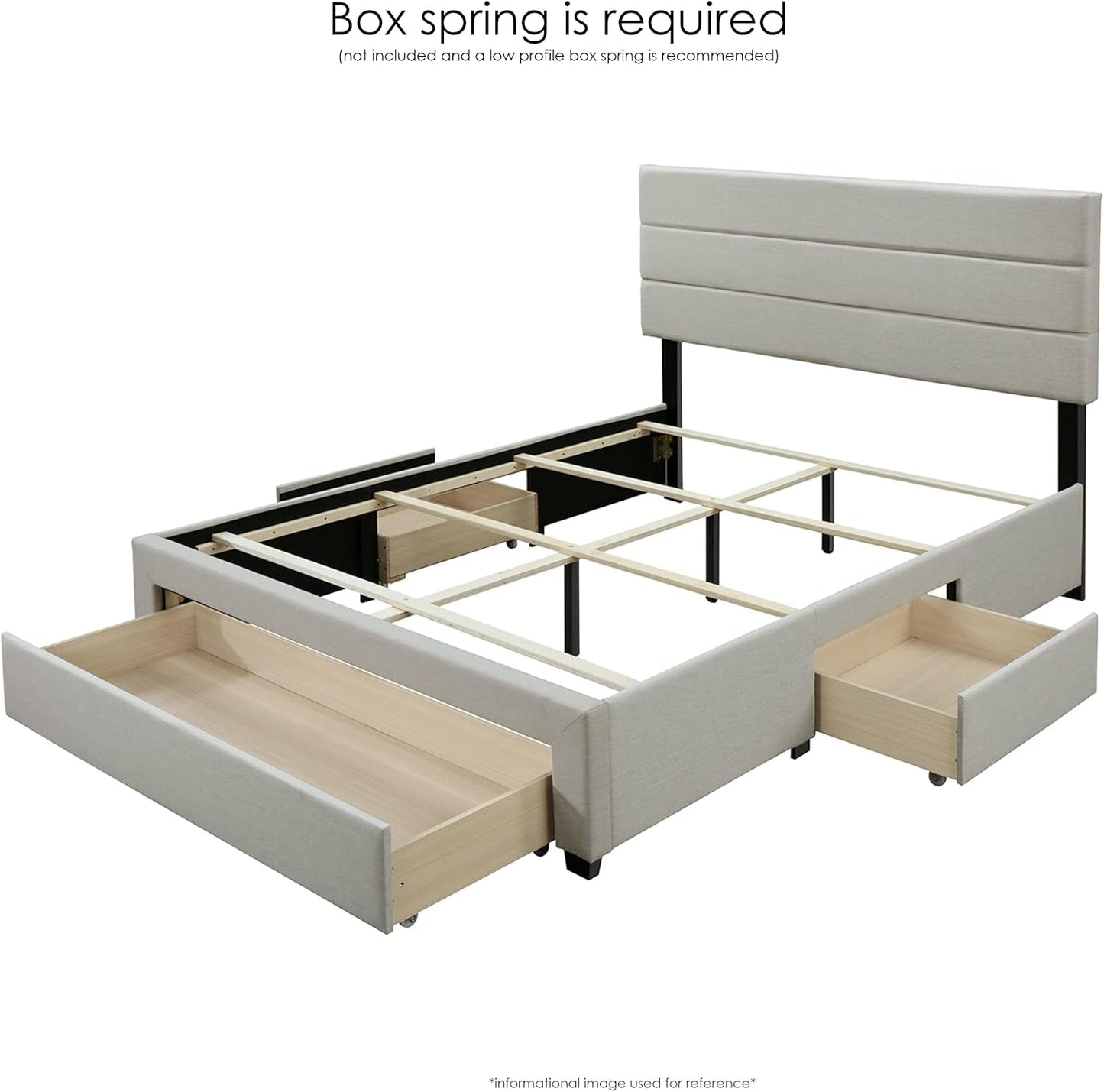 DG Casa Flynn Bed Frame Queen Size Bed Frame - Charcoal Fabric Panel Bed Frame with Storage Drawers - Love All Things Home