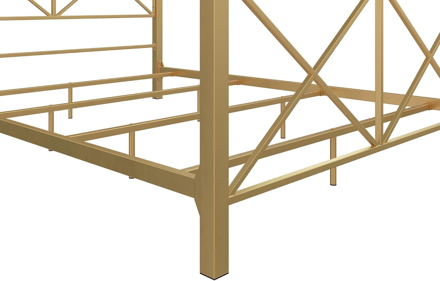 DHP Rosedale Metal Canopy Bed Frame with Poster Design and Geometric Accented, Queen, Gold
