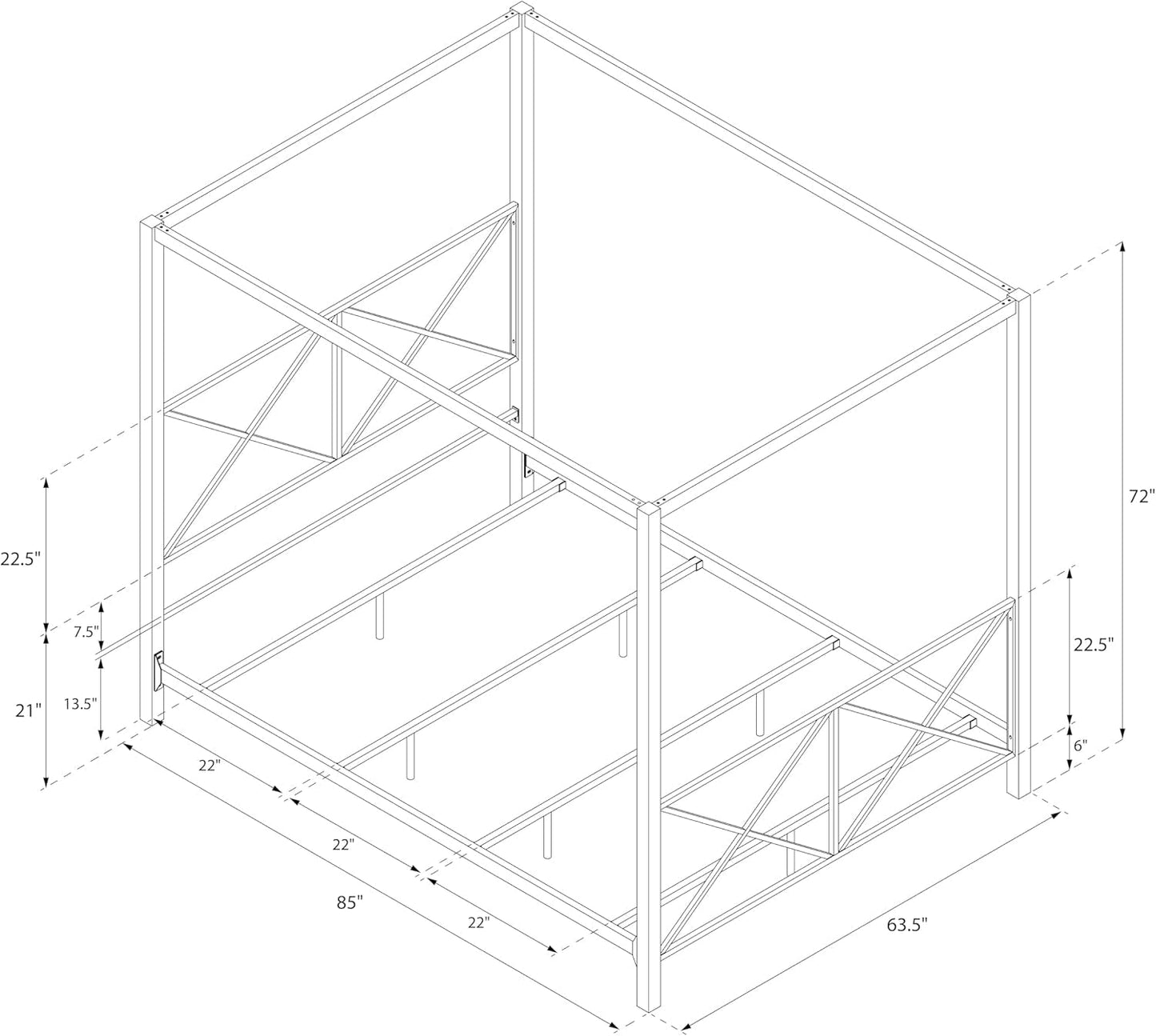 DHP Rosedale Metal Canopy Bed Frame with Poster Design and Geometric Accented, Queen, Gold