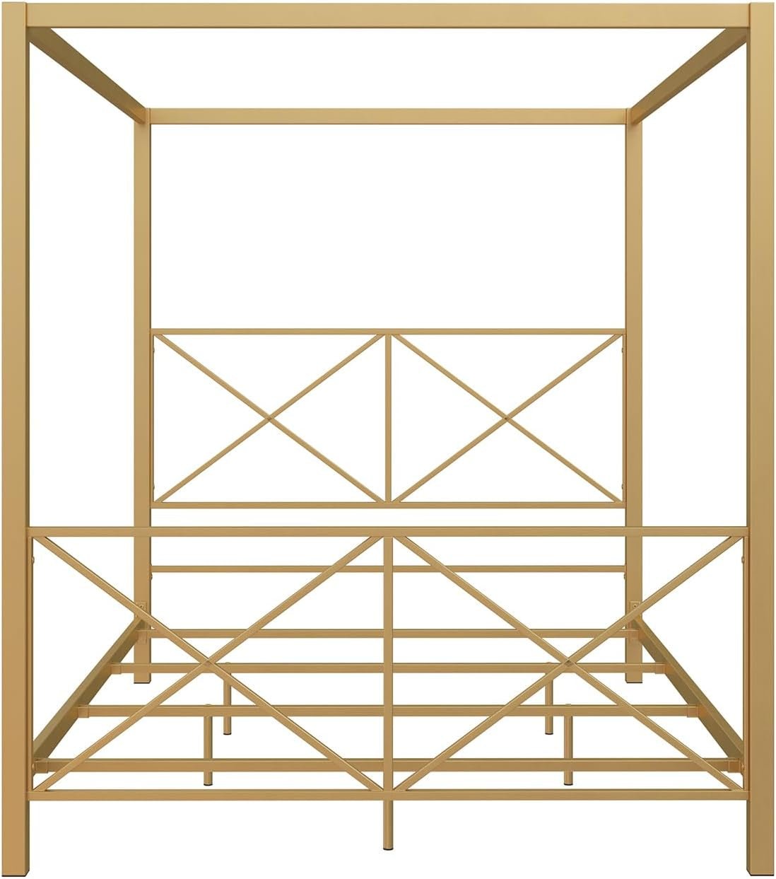 DHP Rosedale Metal Canopy Bed Frame with Poster Design and Geometric Accented, Queen, Gold