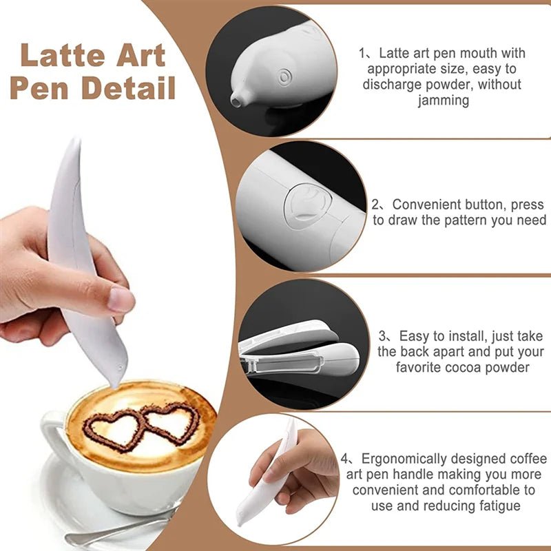 Electrical Latte Art Pen Cake Decoration Pen Coffee Carving Pen for Coffee Cake Baking Pastry Tools White - Love All Things Home