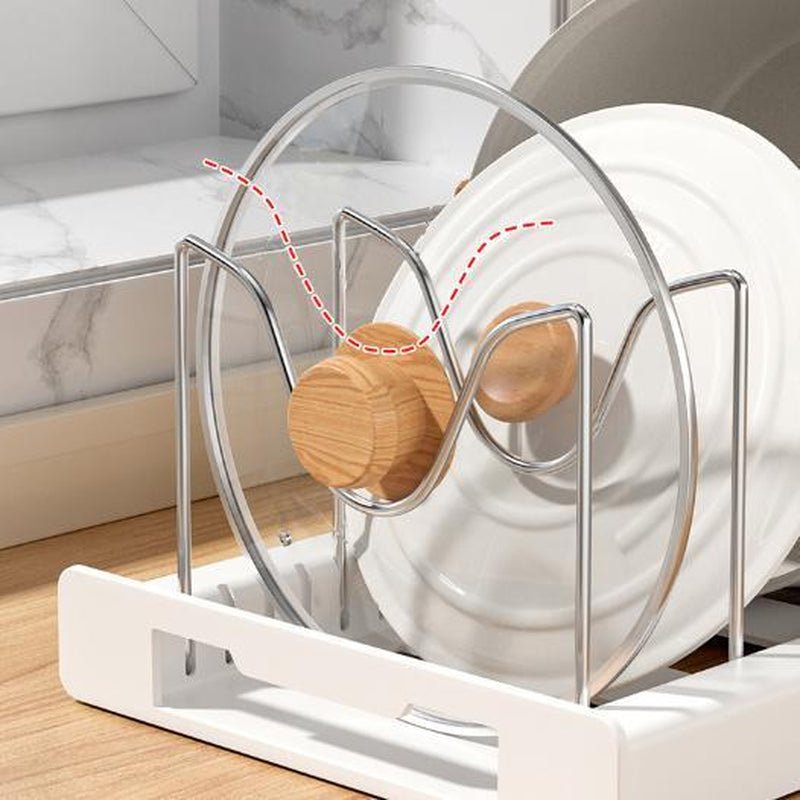 Expandable Pot and Pan Organizer Rack for Cabinet, Pot Lid Organizer Holder with 7 Stainless Steel Adjustable Dividers – Durable Rust - Resistant Storage for Cookware, Bakeware, Small Kitchen, Apartment & RV Organization，Kitchen Accessories - Love All Things Home