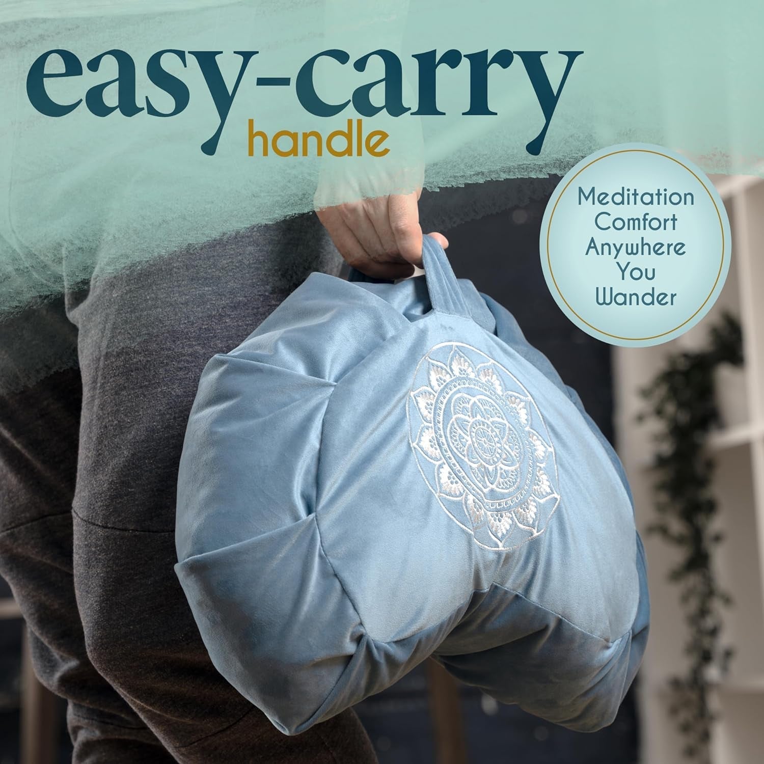 Florensi Meditation Cushion - Comfortable Floor Pillow - Traditional Tibetan Meditation Pillow with Beautiful Velvet Cover - Large Floor Cushion Seating for Adults - Premium Yoga Buckwheat Bolster - Love All Things Home