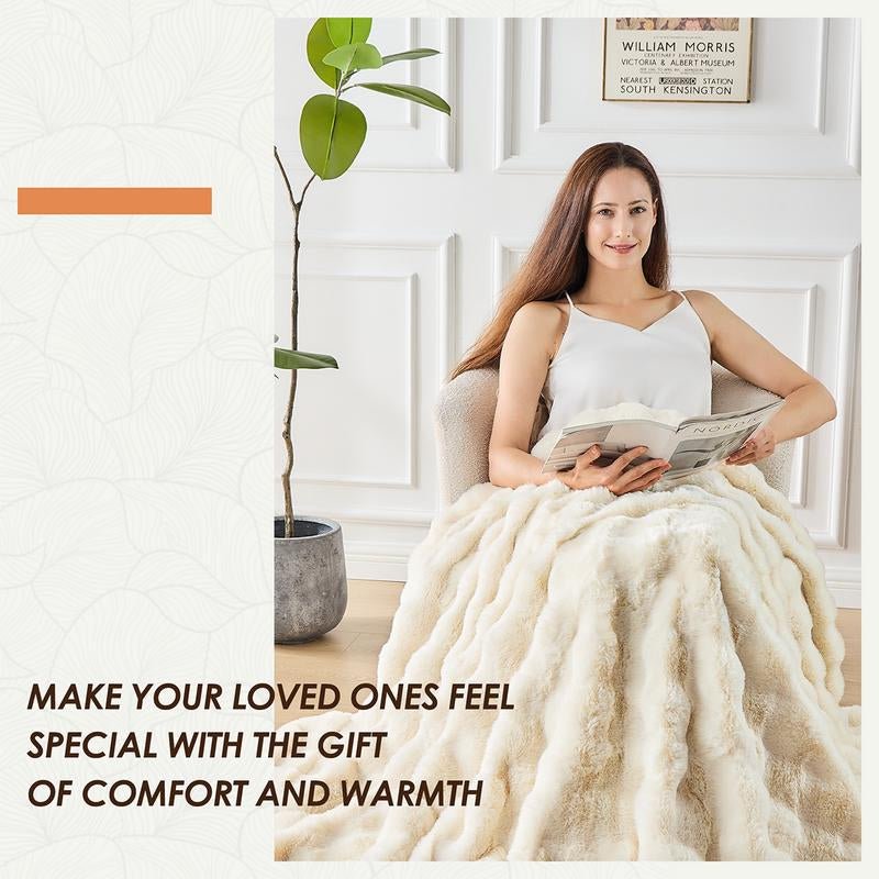 Fluffy Faux Fur Throw Blanket for Couch Sofa Bed, Cozy Soft Plush Faux Rabbit Fur Throw, Thick Warm Fuzzy Home Living Room Decorative Blanket, Gifts for Women & Men - Love All Things Home