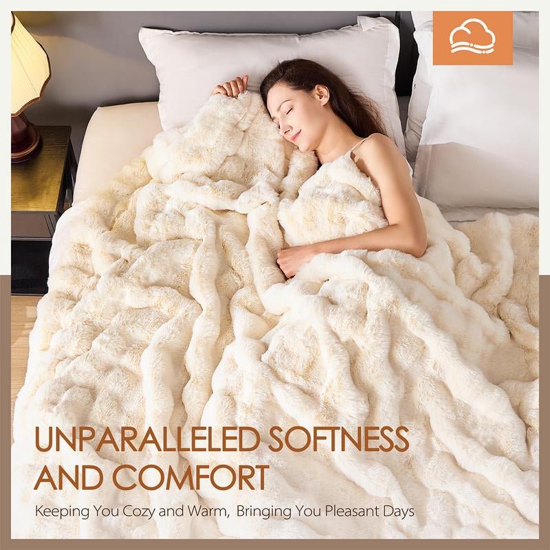 Fluffy Faux Fur Throw Blanket for Couch Sofa Bed, Cozy Soft Plush Faux Rabbit Fur Throw, Thick Warm Fuzzy Home Living Room Decorative Blanket, Gifts for Women & Men - Love All Things Home