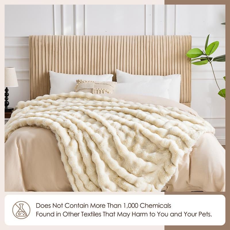 Fluffy Faux Fur Throw Blanket for Couch Sofa Bed, Cozy Soft Plush Faux Rabbit Fur Throw, Thick Warm Fuzzy Home Living Room Decorative Blanket, Gifts for Women & Men - Love All Things Home