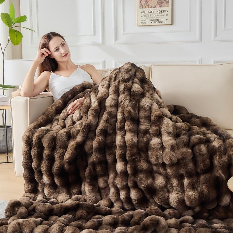 Fluffy Faux Fur Throw Blanket for Couch Sofa Bed, Cozy Soft Plush Faux Rabbit Fur Throw, Thick Warm Fuzzy Home Living Room Decorative Blanket, Gifts for Women & Men - Love All Things Home