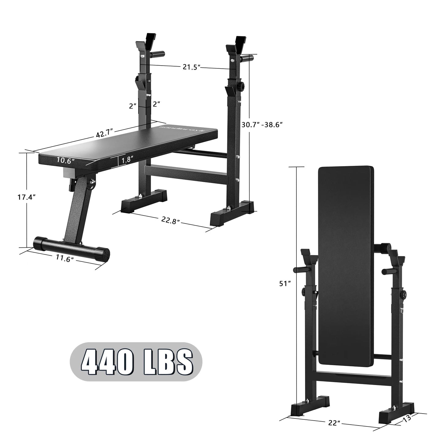 Foldable Bench Press Bench, Workout Adjustable Weight Bench, 22.8 Width - Love All Things Home