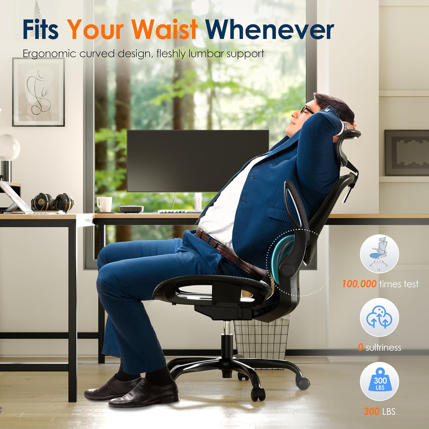 GABRYLLY Ergonomic Mesh Office Chair, Adjustable Home Desk Chair with Folding Armrest, 2D Headrest, Soft Seat and PU Wheel, Black Swivel Task Chair for Office, Business, Student (GY1108) - Love All Things Home