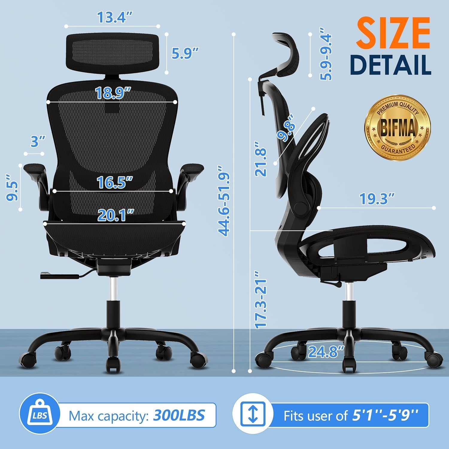 GABRYLLY Ergonomic Mesh Office Chair, Adjustable Home Desk Chair with Folding Armrest, 2D Headrest, Soft Seat and PU Wheel, Black Swivel Task Chair for Office, Business, Student (GY1108) - Love All Things Home
