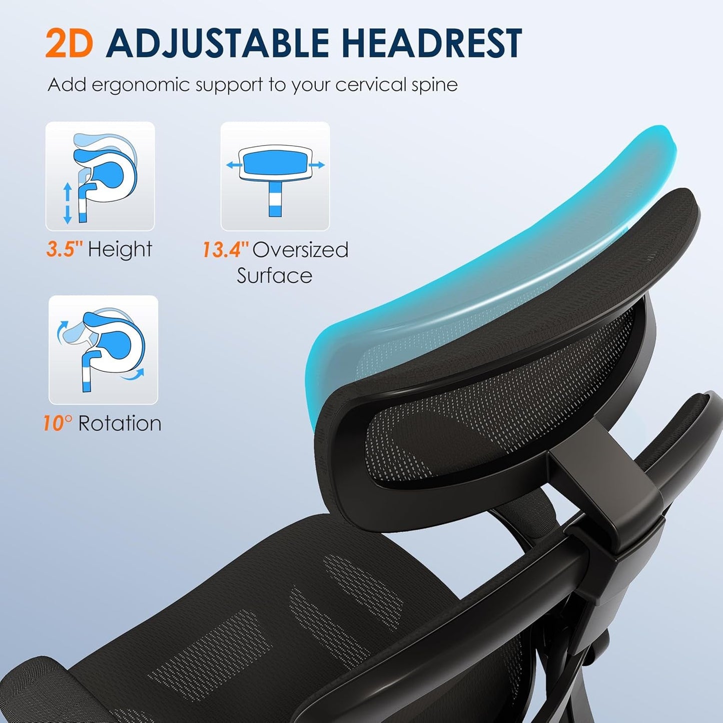 GABRYLLY Ergonomic Mesh Office Chair, Adjustable Home Desk Chair with Folding Armrest, 2D Headrest, Soft Seat and PU Wheel, Black Swivel Task Chair for Office, Business, Student (GY1108) - Love All Things Home