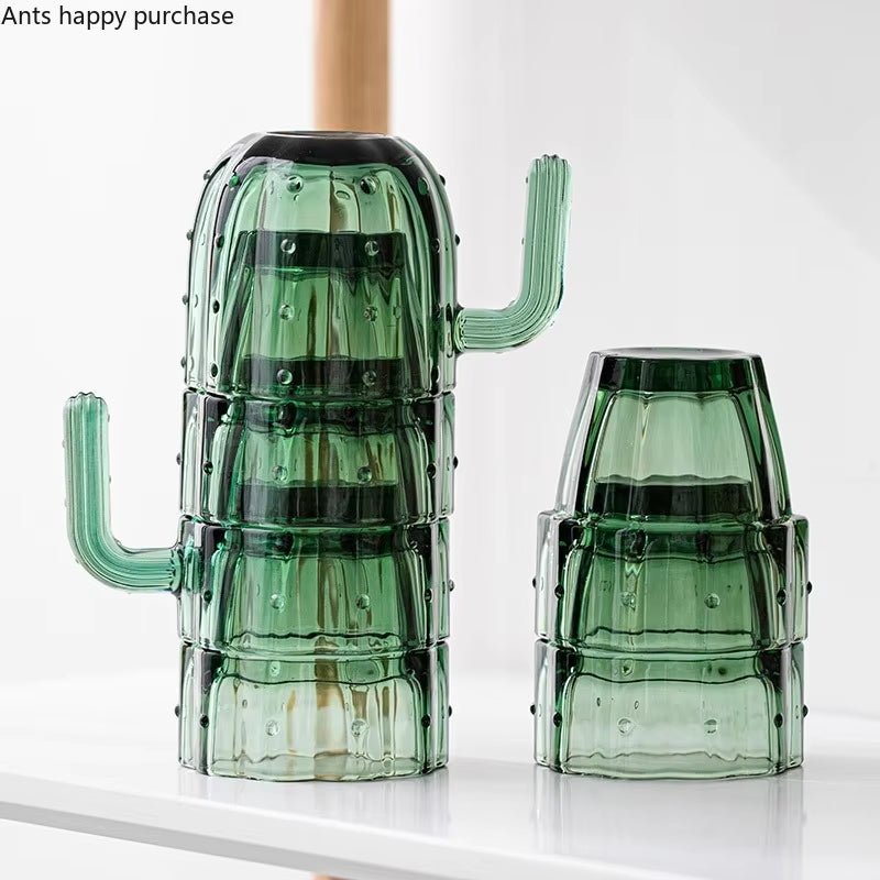 Green Cactus Glass Mug Set Stackable Cup Set Water Cups Afternoon Teacup Fruit Teacup Drinkware Glass Set Drink Cup Juice Cups - Love All Things Home
