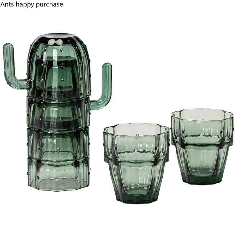 Green Cactus Glass Mug Set Stackable Cup Set Water Cups Afternoon Teacup Fruit Teacup Drinkware Glass Set Drink Cup Juice Cups - Love All Things Home