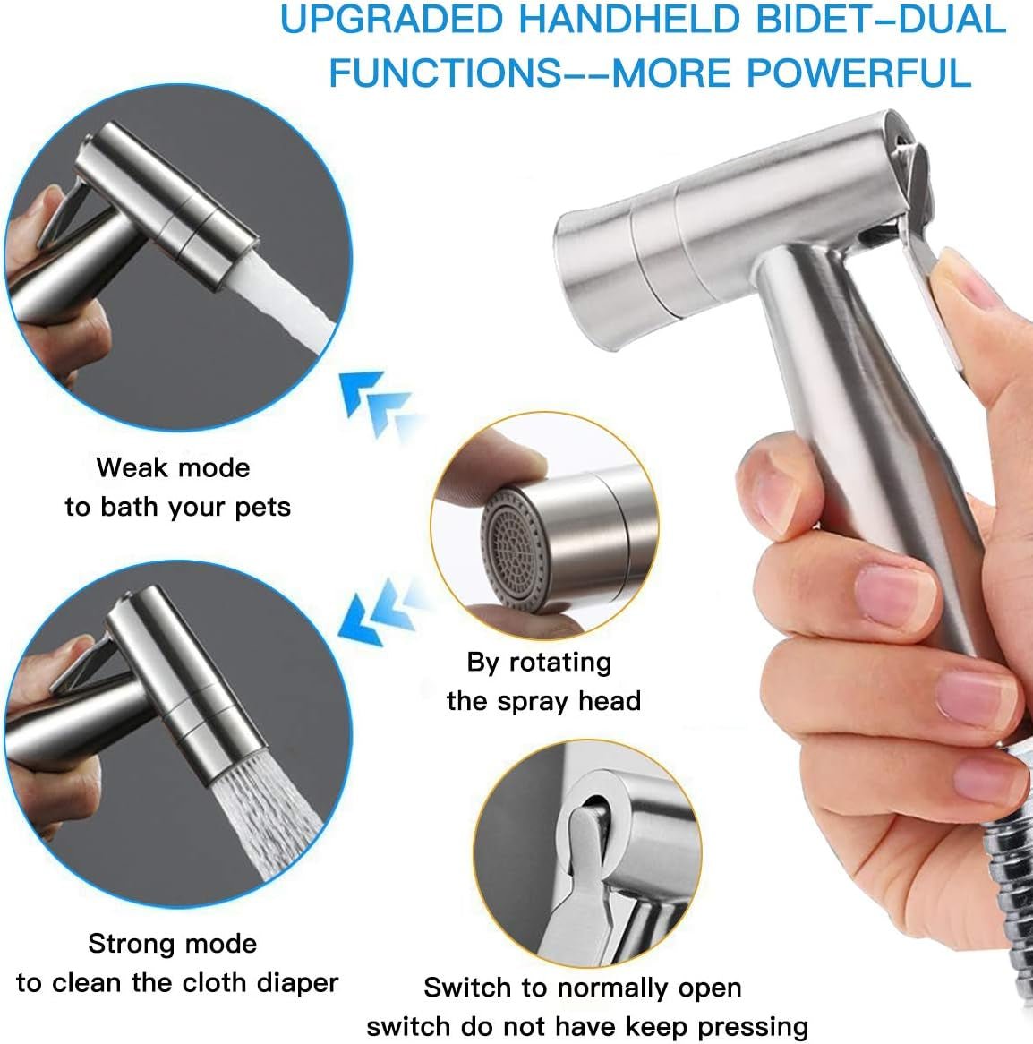 Handheld Bidet Sprayer for Toilet, Dual Mode Spray Head (Jet/Soft) Stainless Steel