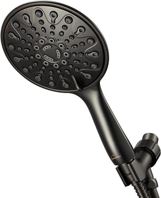 Handheld Shower Head, 6" Oil - Rubbed Bronze Face 6 Spray Setting Shower Head with High Pressure, Brass Swivel Ball Mount and Extra Long Flexible Stainless Steel Hose, 1.8 GPM for California - Love All Things Home