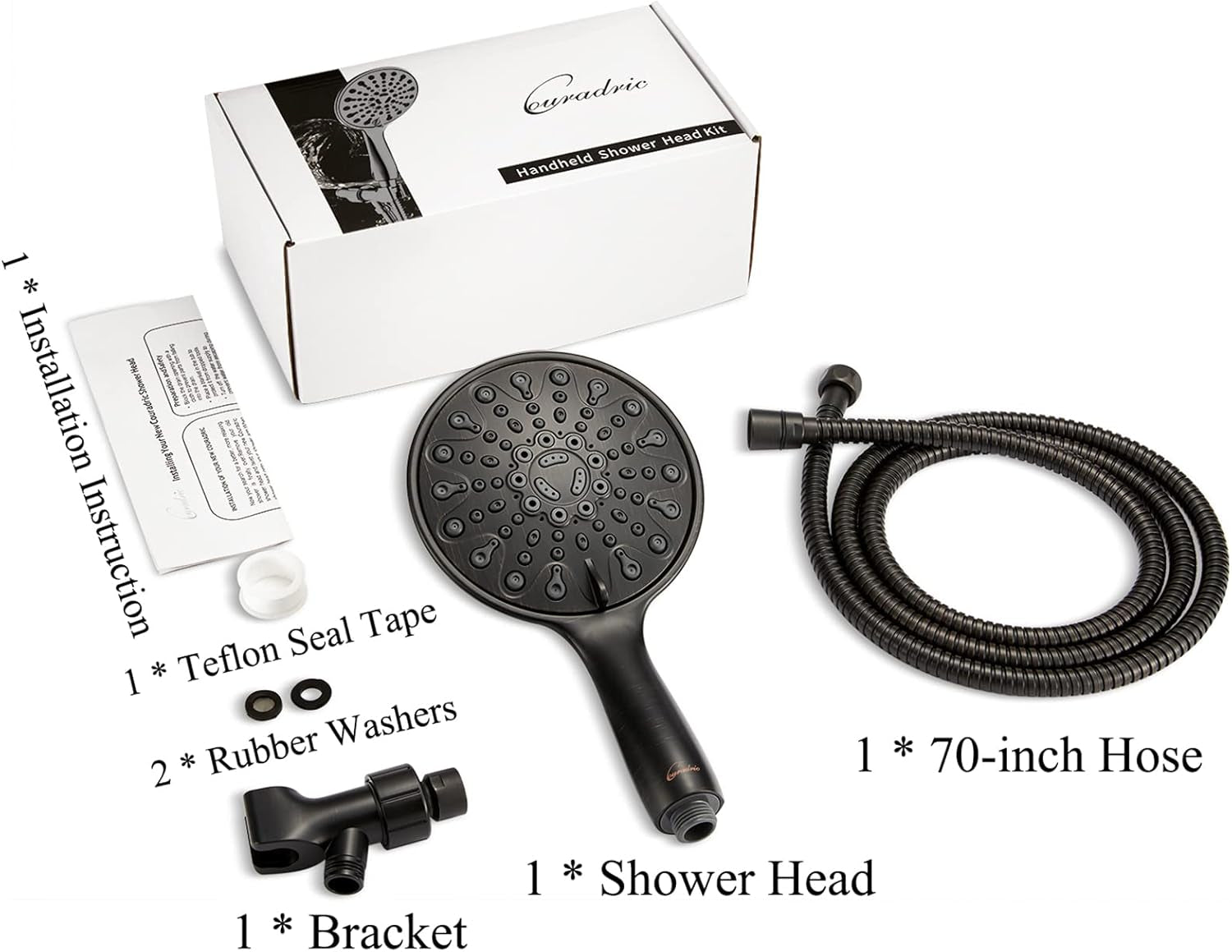 Handheld Shower Head, 6" Oil - Rubbed Bronze Face 6 Spray Setting Shower Head with High Pressure, Brass Swivel Ball Mount and Extra Long Flexible Stainless Steel Hose, 1.8 GPM for California - Love All Things Home