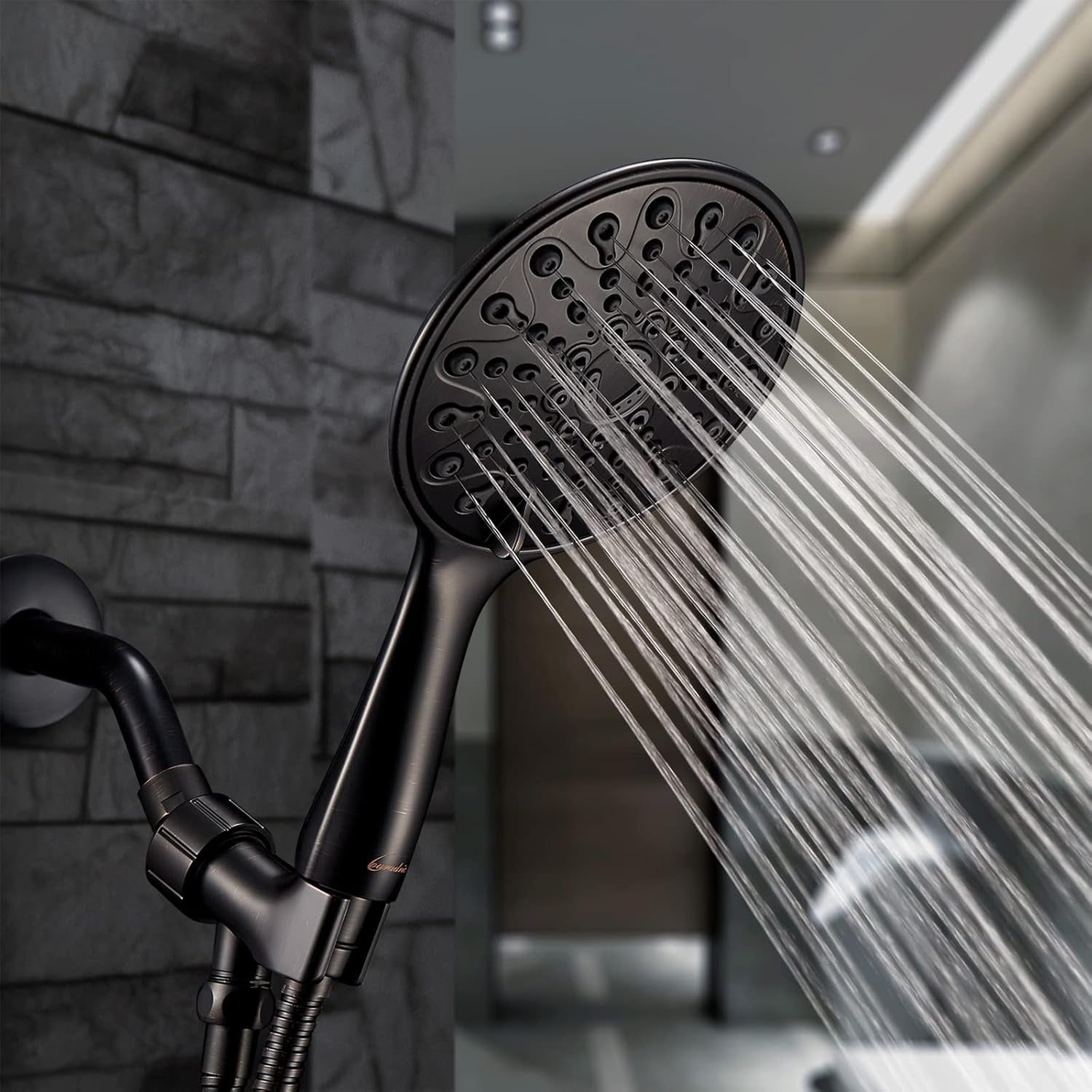 Handheld Shower Head, 6" Oil - Rubbed Bronze Face 6 Spray Setting Shower Head with High Pressure, Brass Swivel Ball Mount and Extra Long Flexible Stainless Steel Hose, 1.8 GPM for California - Love All Things Home