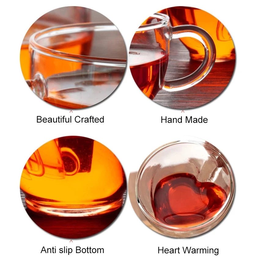 Heart Love Shaped Glass Mug Double Glass Heat - Resistant Coffee Cup Drinkware - Love All Things Home