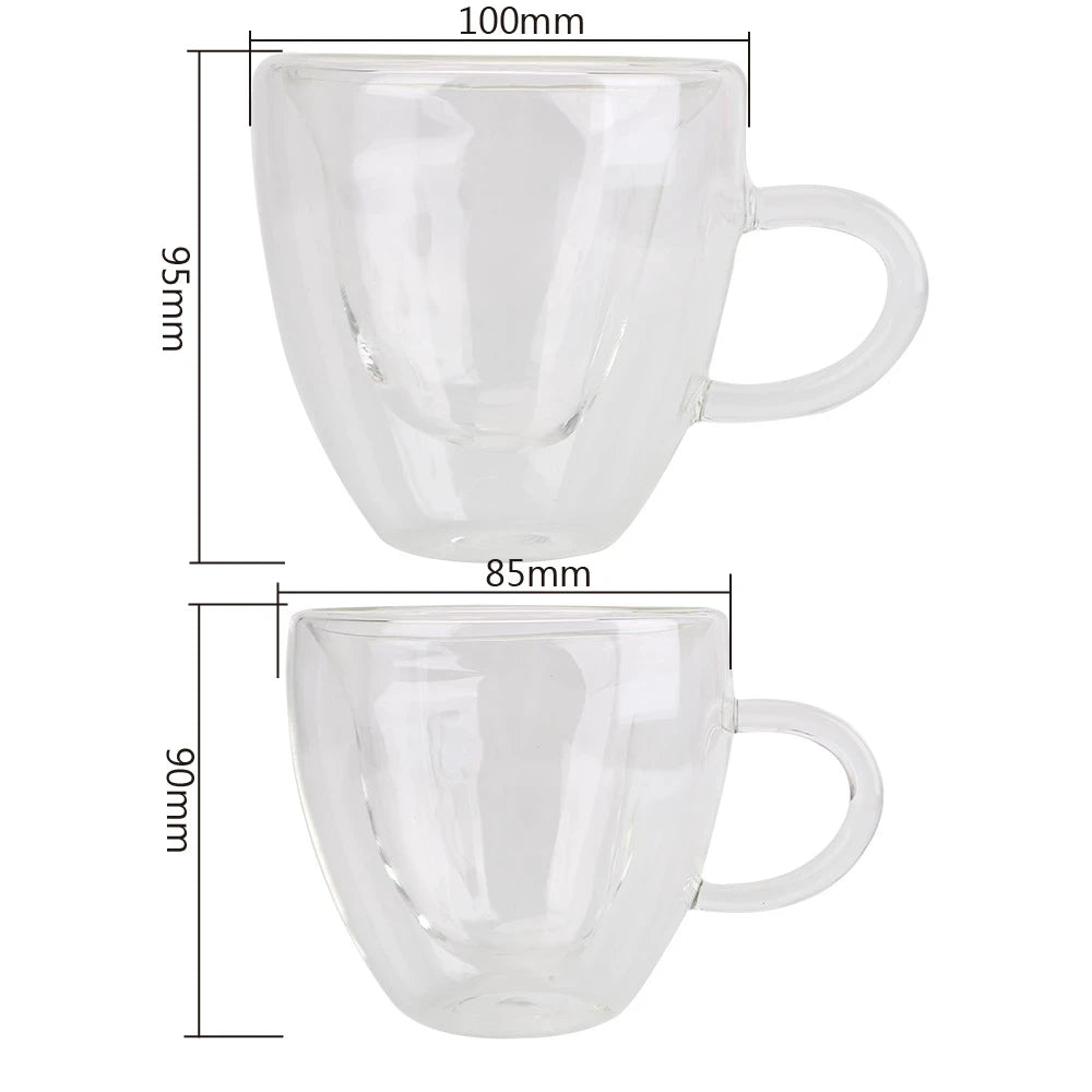 Heart Love Shaped Glass Mug Double Glass Heat - Resistant Coffee Cup Drinkware - Love All Things Home