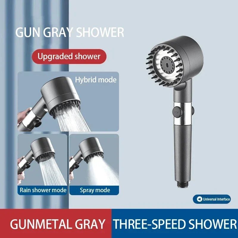 High Pressurized Filter Shower Head 3 - Mode Adjustable Spray with Massage Brush Rain Faucet Bathroom Accessories - Love All Things Home